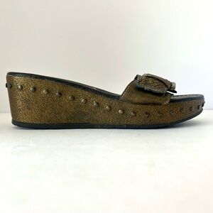 Donald Pliner Metallic Wedge Sandal Slide Shoe Summer Platform Brown Size 6